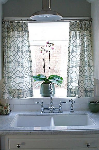 Kitchen Curtains Rods
 trellis fabric curtains gorgeous lamp above sink so