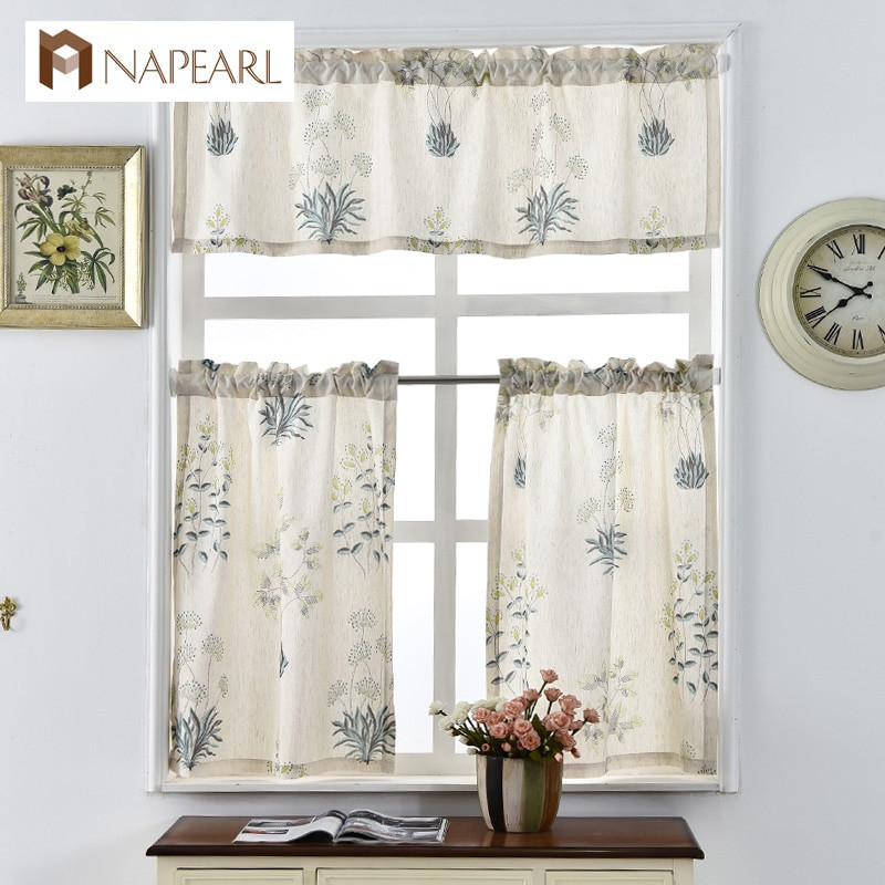 Kitchen Curtains Rods
 Printed short curtains for kitchen linen fabrics window