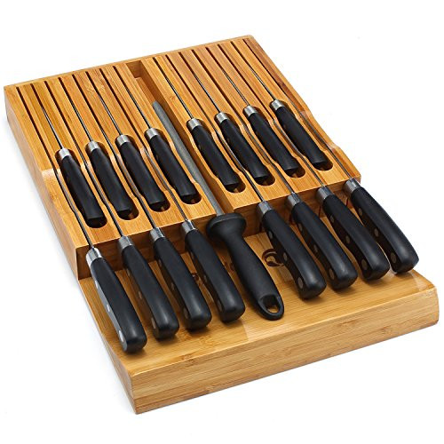 Kitchen Drawer Knife Organizer
 Knife Steak Block Bamboo In Drawer Organizer and Holder 16