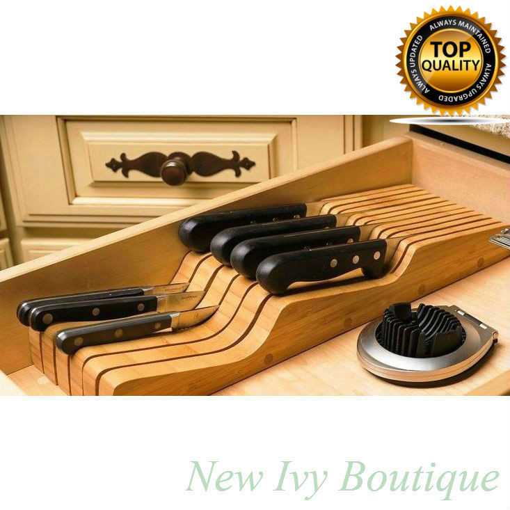 Kitchen Drawer Knife Organizer
 Knife Block Set in Drawer Organizer Bamboo Kitchen New 16