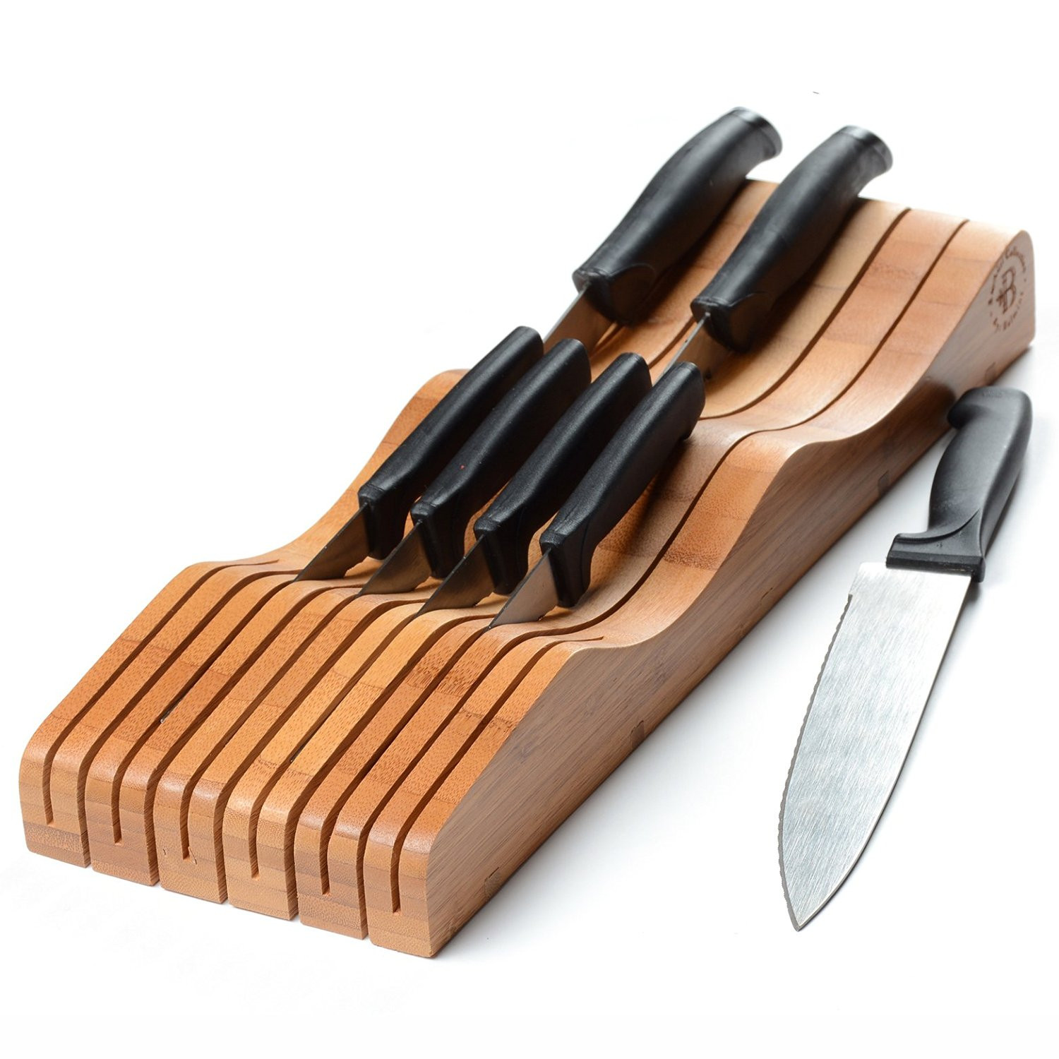 Kitchen Drawer Knife Organizer
 Pure Bamboo in Drawer Knife Block Knife Organizer Holds