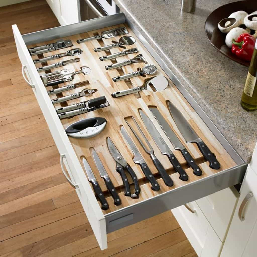 Kitchen Drawer Knife Organizer
 Modern Kitchen With Drawer Knife Storage And White