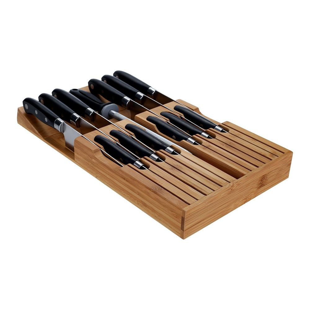 Kitchen Drawer Knife Organizer
 In Drawer Bamboo knife block Drawer Organizer and Holder