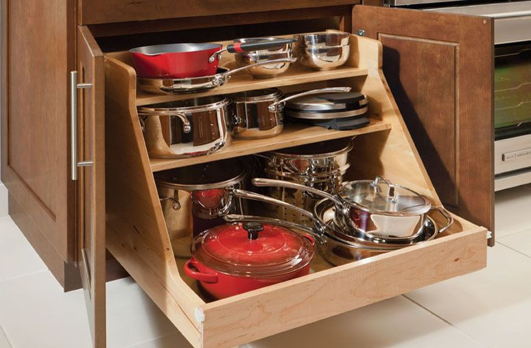 Kitchen Pots And Pans Organizer
 Simple Kitchen Ideas with Wooden Base Roll Out Pots Pans