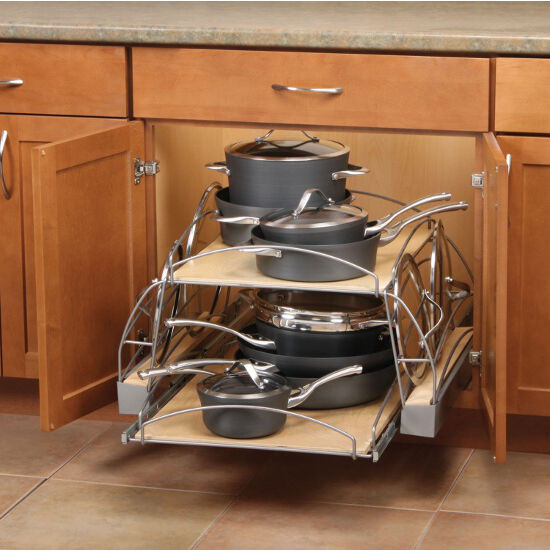 Kitchen Pots And Pans Organizer
 Slide Out Pot and Pan Caddy for Kitchen Base Cabinetr by