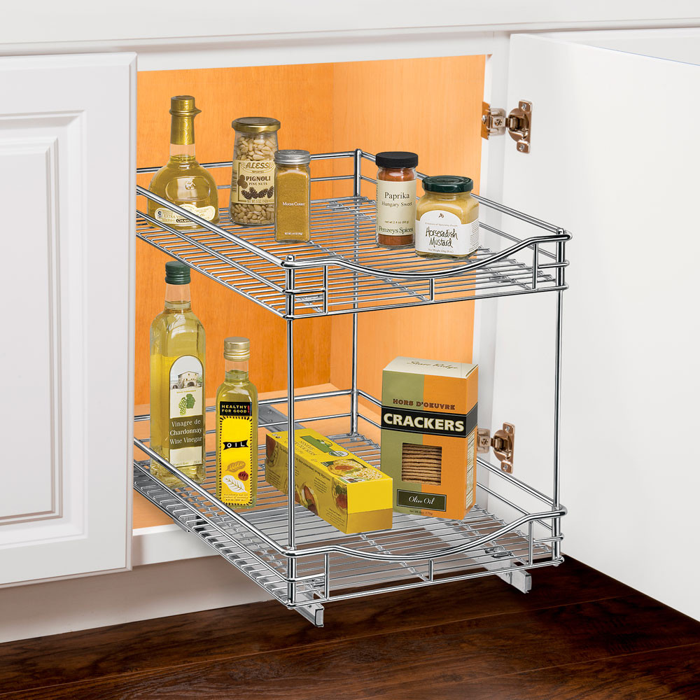 Kitchen Shelf Organizers
 Two Tier Sliding Cabinet Organizer 11 Inch in Pull Out