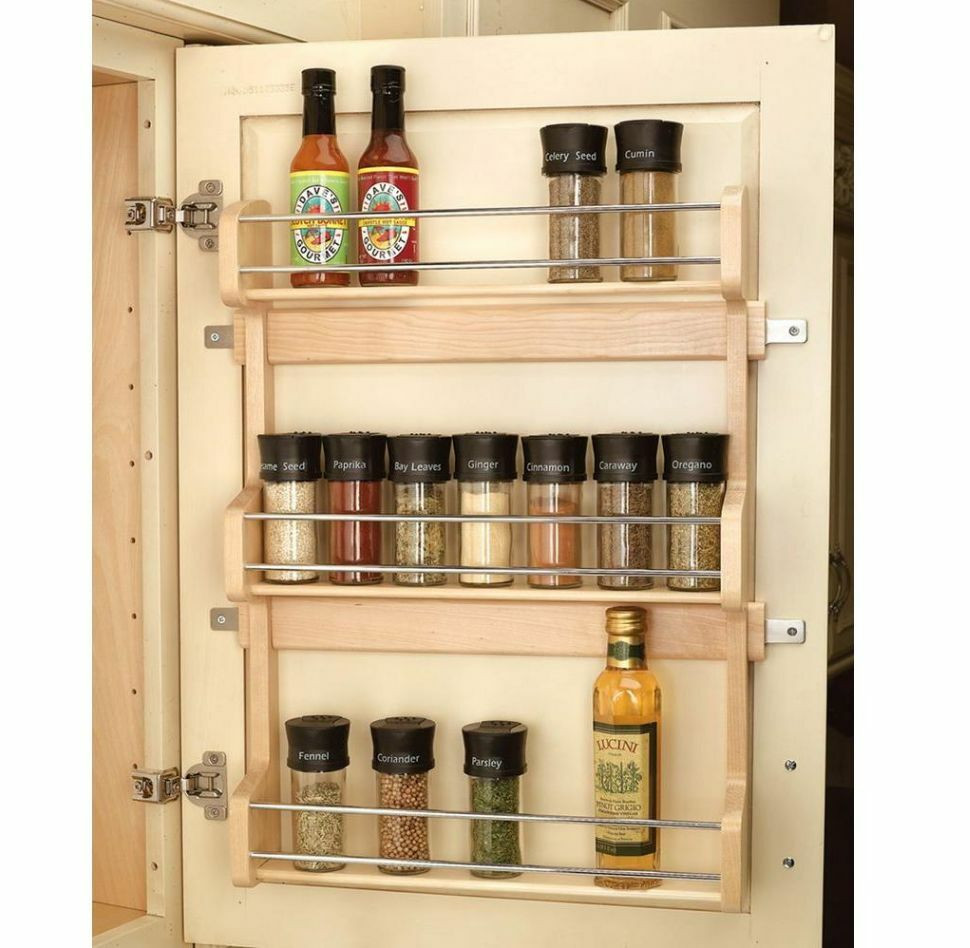 Kitchen Shelf Organizers
 Wood Shelf Door Mount Cabinet Spice Holder Rack Storage
