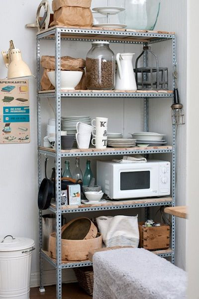 Kitchen Wall Shelving Units
 Metal Shelf Unit with Wood Shelves used for Appliances