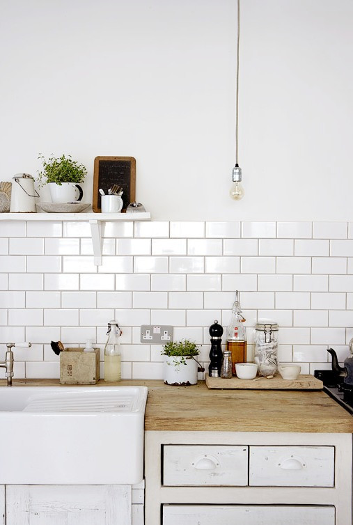 Kitchen With White Subway Tile
 MODERN COUNTRY SHABBY MEETS CHIC IN A WHITE RUSTIC