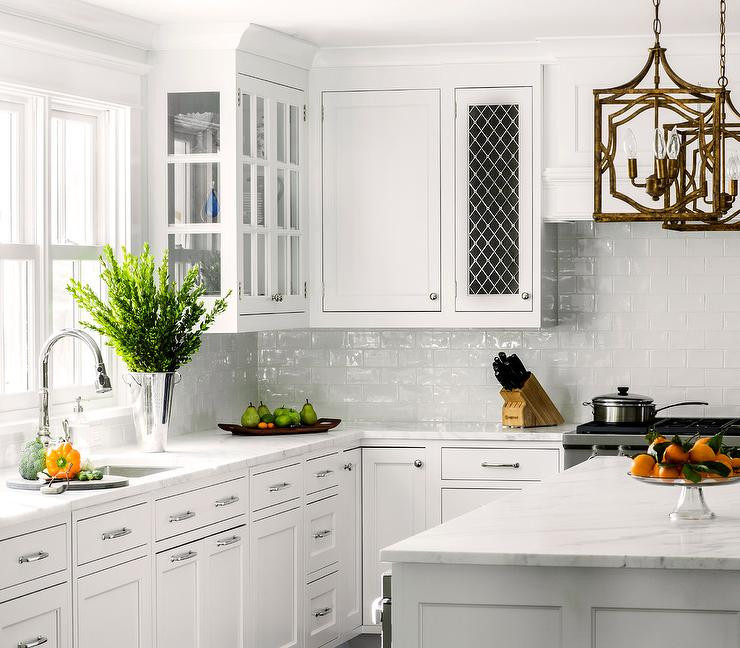 Kitchen With White Subway Tile
 White Kitchen with White Glazed Subway Backsplash Tiles
