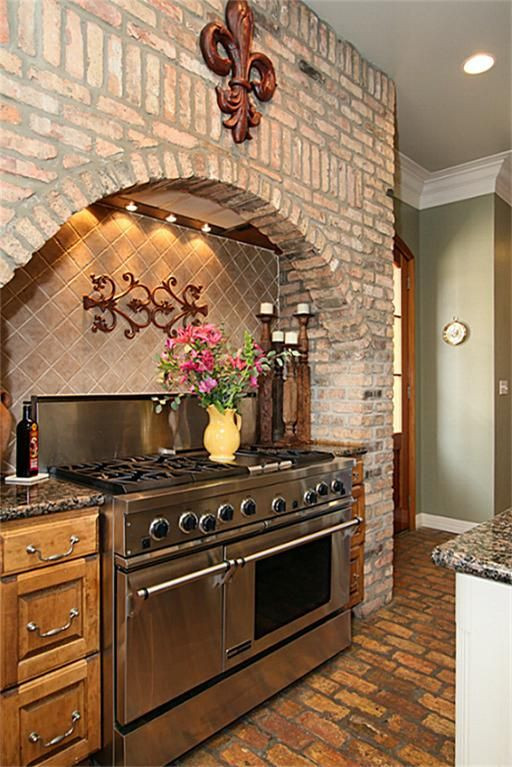 Kitchens With Brick Accent Walls
 The oven is accented with an arched wall built with Old