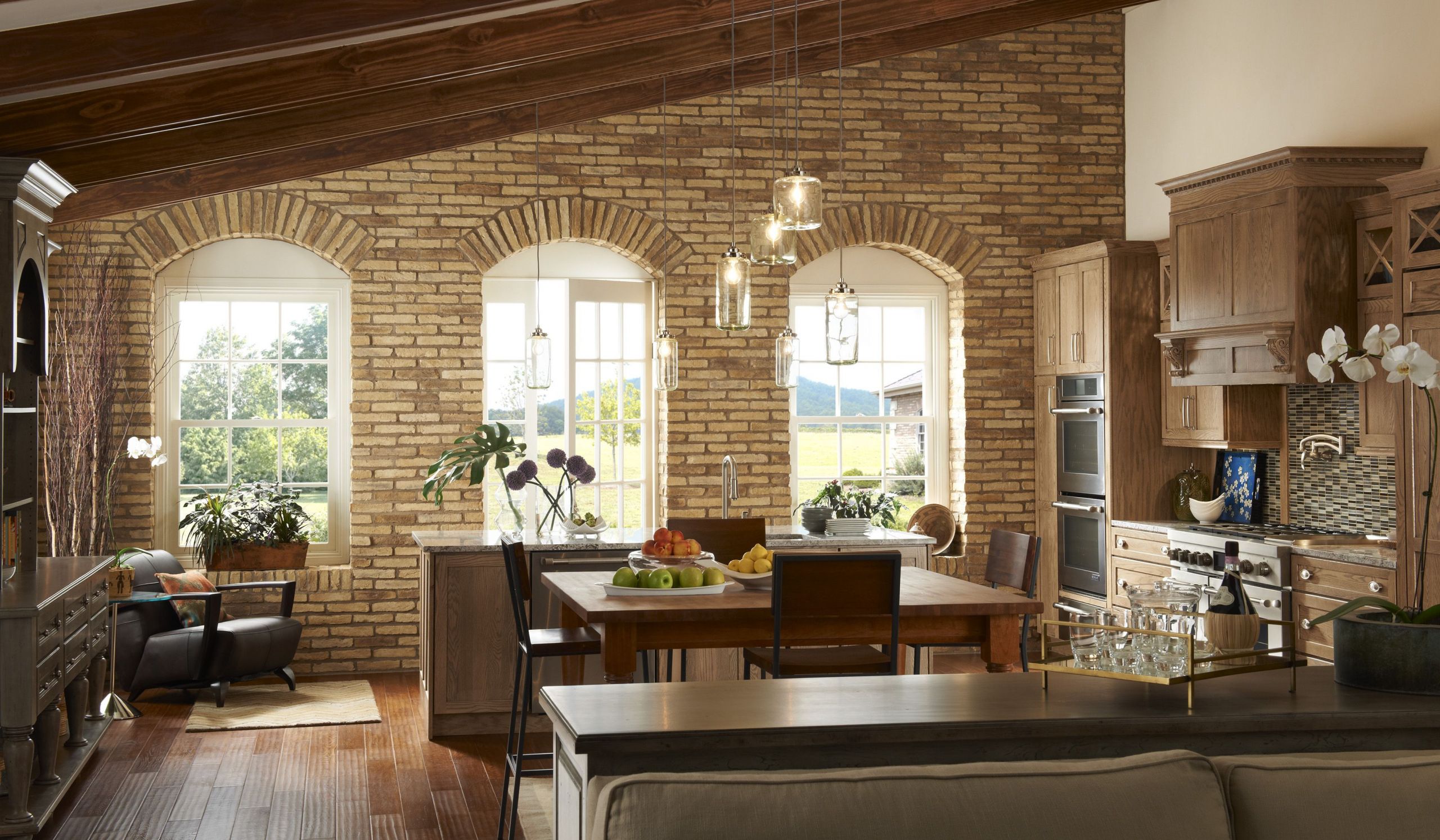 Kitchens With Brick Accent Walls
 Brick accent wall in kitchen and arched windows