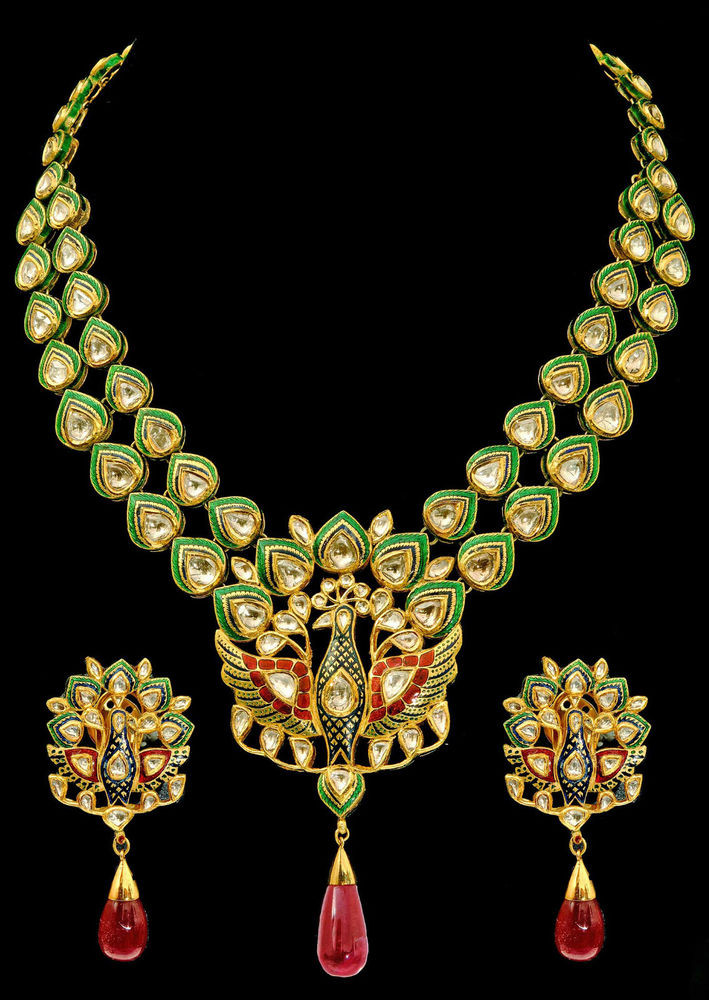 Kundan Necklace Sets
 Beautiful Enamel Kundan Meena Necklace Set in 22k Gold