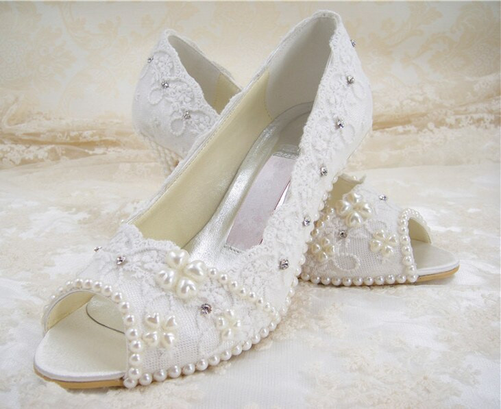 Lace And Pearl Wedding Shoes
 Free Shipping Women s Wedding Shoes Lace Pearl