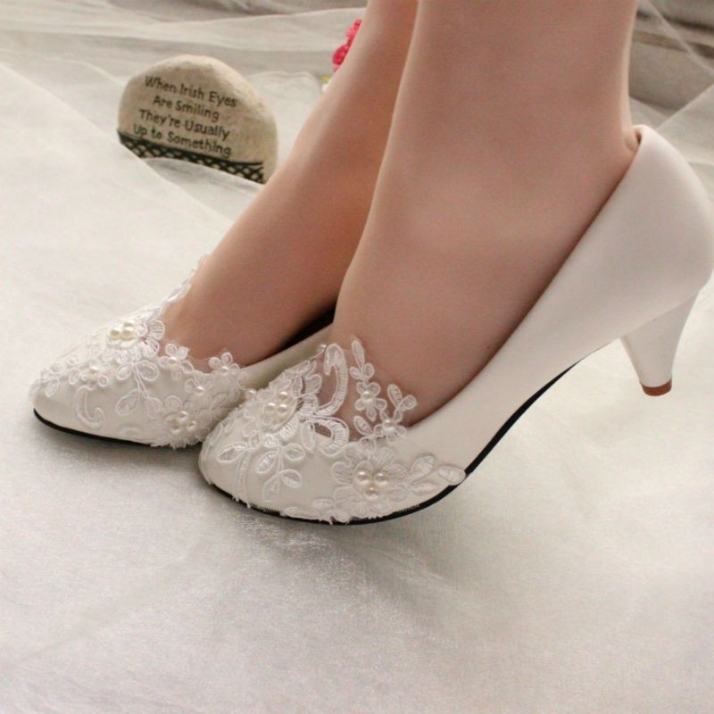Lace And Pearl Wedding Shoes
 Details about Cream Pearl Flower Wedding Lace Prom Bridal