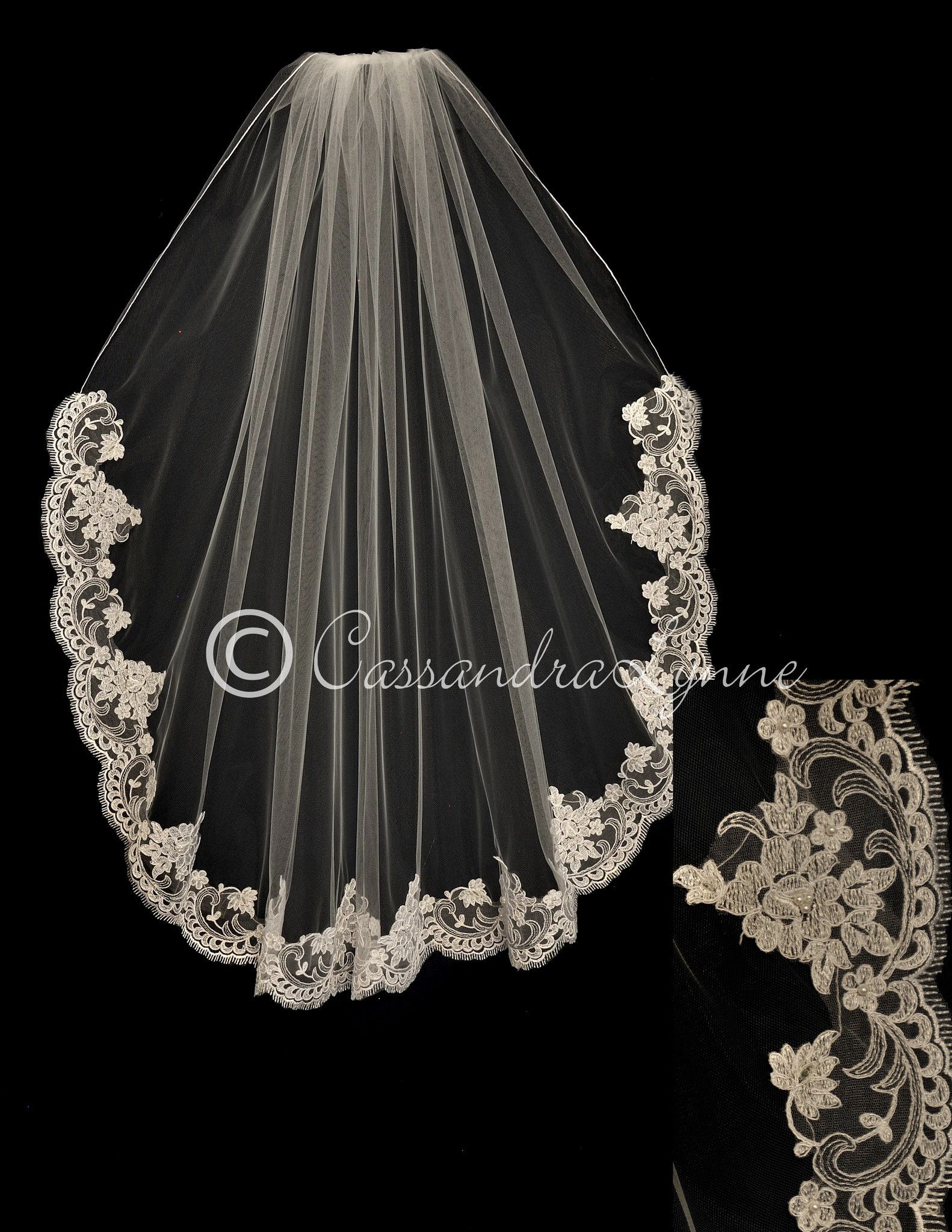 Lace And Pearl Wedding Veils
 Bridal Veil with Pearl Beaded Flower Lace in 2019