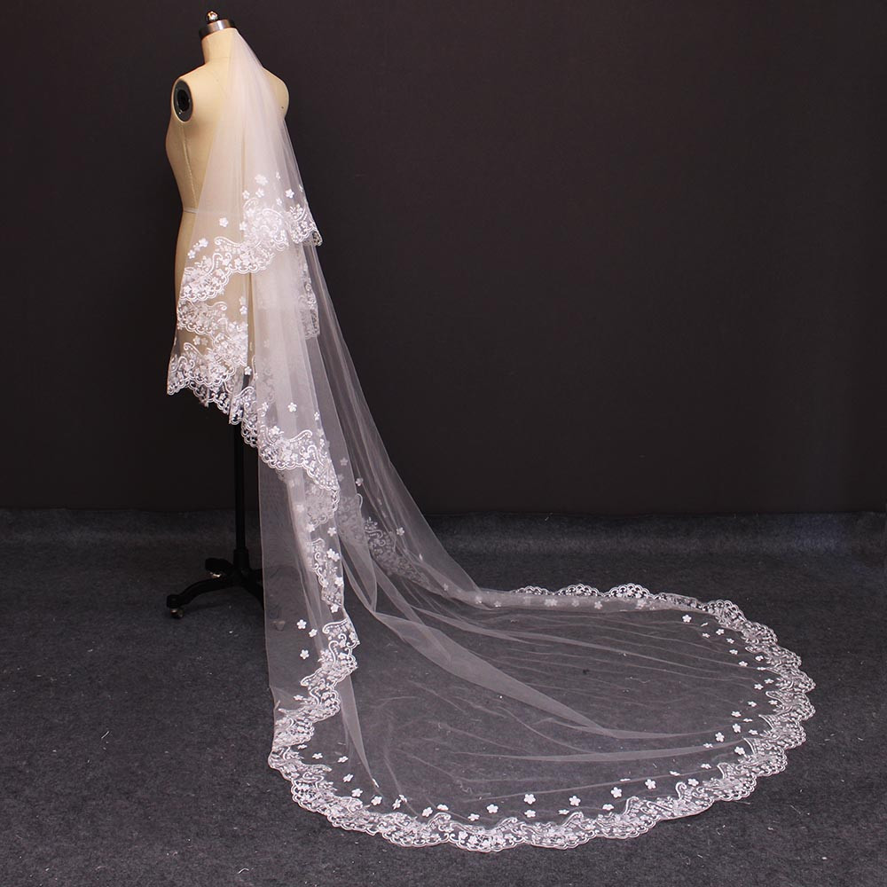 Lace And Pearl Wedding Veils
 2018 Real s Two Layers Lace Edge Pearl Beaded Flower
