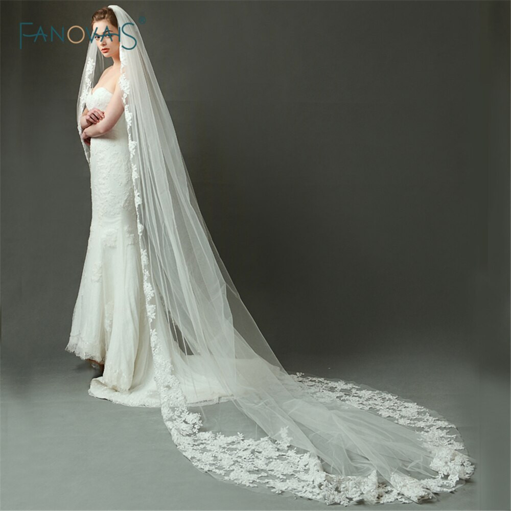 Lace And Pearl Wedding Veils
 2017 Luxury Full Edge with Lace Pearl Long 3 Meters