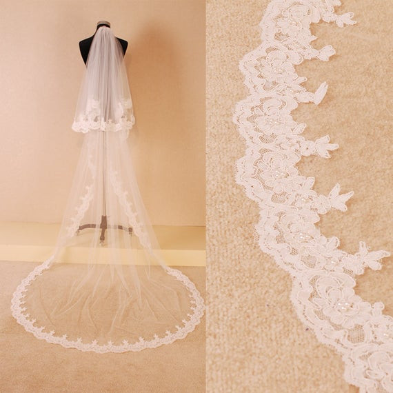 Lace And Pearl Wedding Veils
 Two Tier Sequins Pearl Wedding Veil Ivory Bridal Veil Soft
