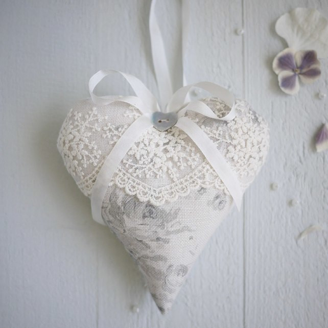 Lace Anniversary Gift Ideas
 personalised grey linen heart with lace linen a Folksy