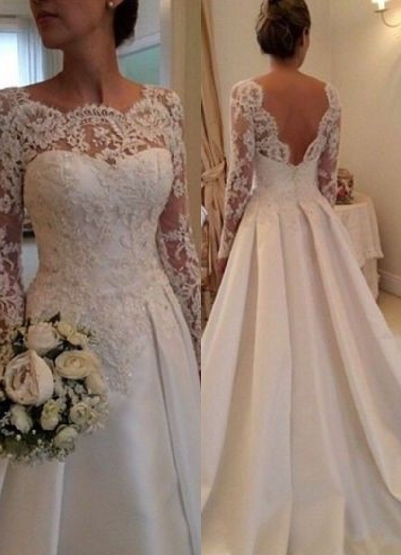 Lace Sleeve Wedding Dress
 Elegant Illusion Long Sleeve Wedding Dress With Lace