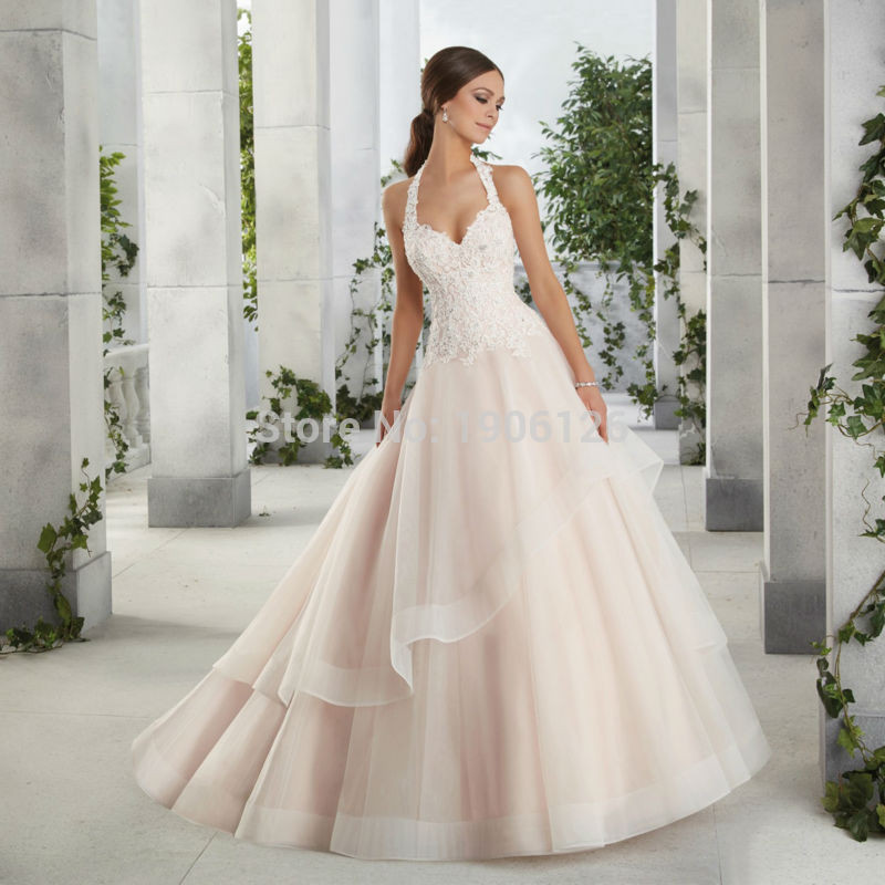 Lace Top Wedding Dress
 Halter Top Wedding Dresses Plus Size Bridal Gown Champagne