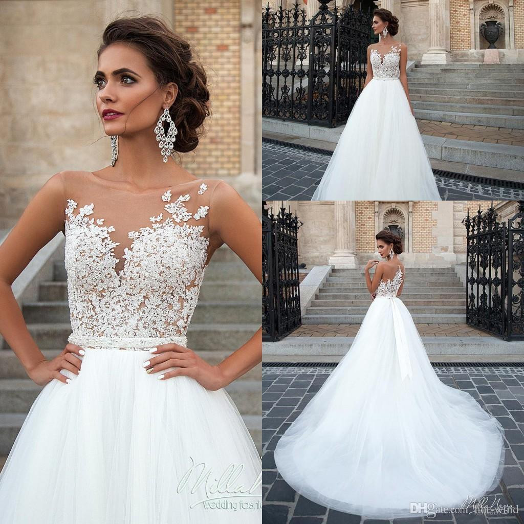 Lace Top Wedding Dress
 Discount 2016 Cheap Vintage Lace Wedding Dresses Sheer
