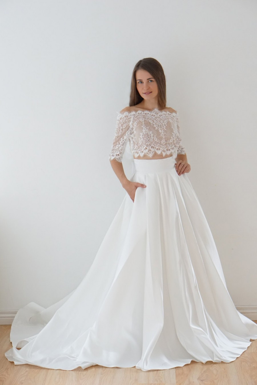 Lace Top Wedding Dress
 Scalloped Lace Top Two piece Bridal Wedding Dress Lunss