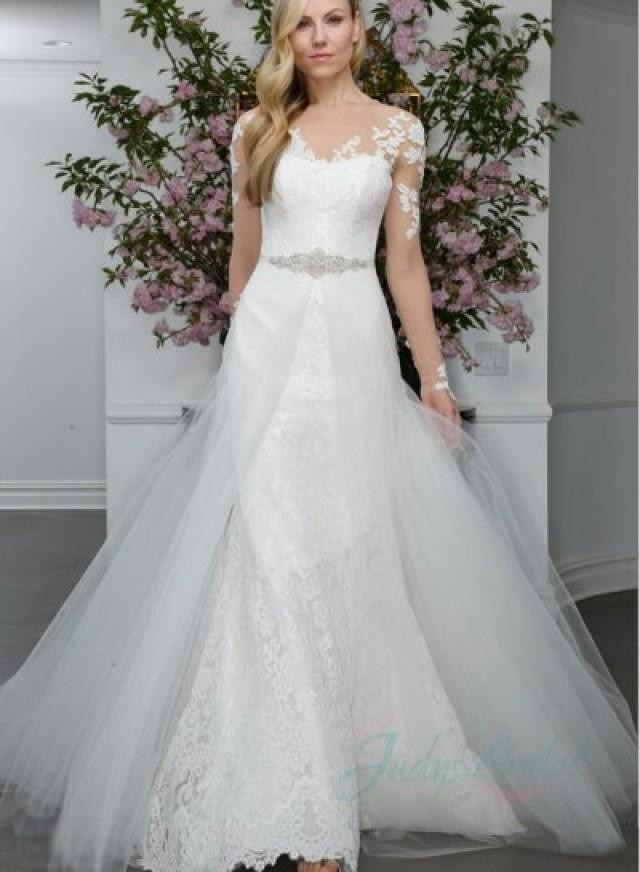 Lace Top Wedding Dress
 JW Sheer Top Long Sleeves Lace Trumpet Wedding Dress