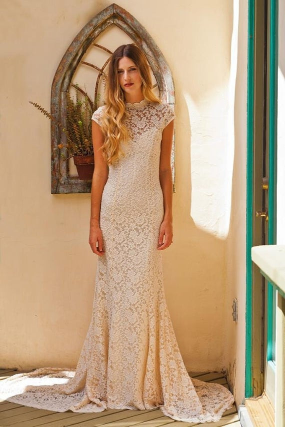 Lace Wedding Dresses With Cap Sleeves
 Simple Elegant LACE WEDDING DRESS w Cap Sleeve Sweetheart