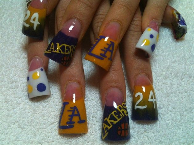 Lakers Nail Designs
 LA LAKER NAILS by LisaThompson Nail Art Gallery