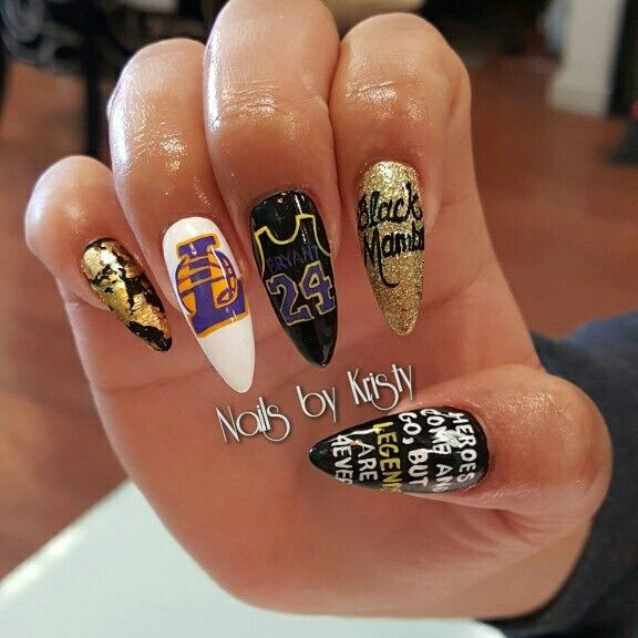 Lakers Nail Designs
 Lakers kobe acrylic long stiletto nails nail art black