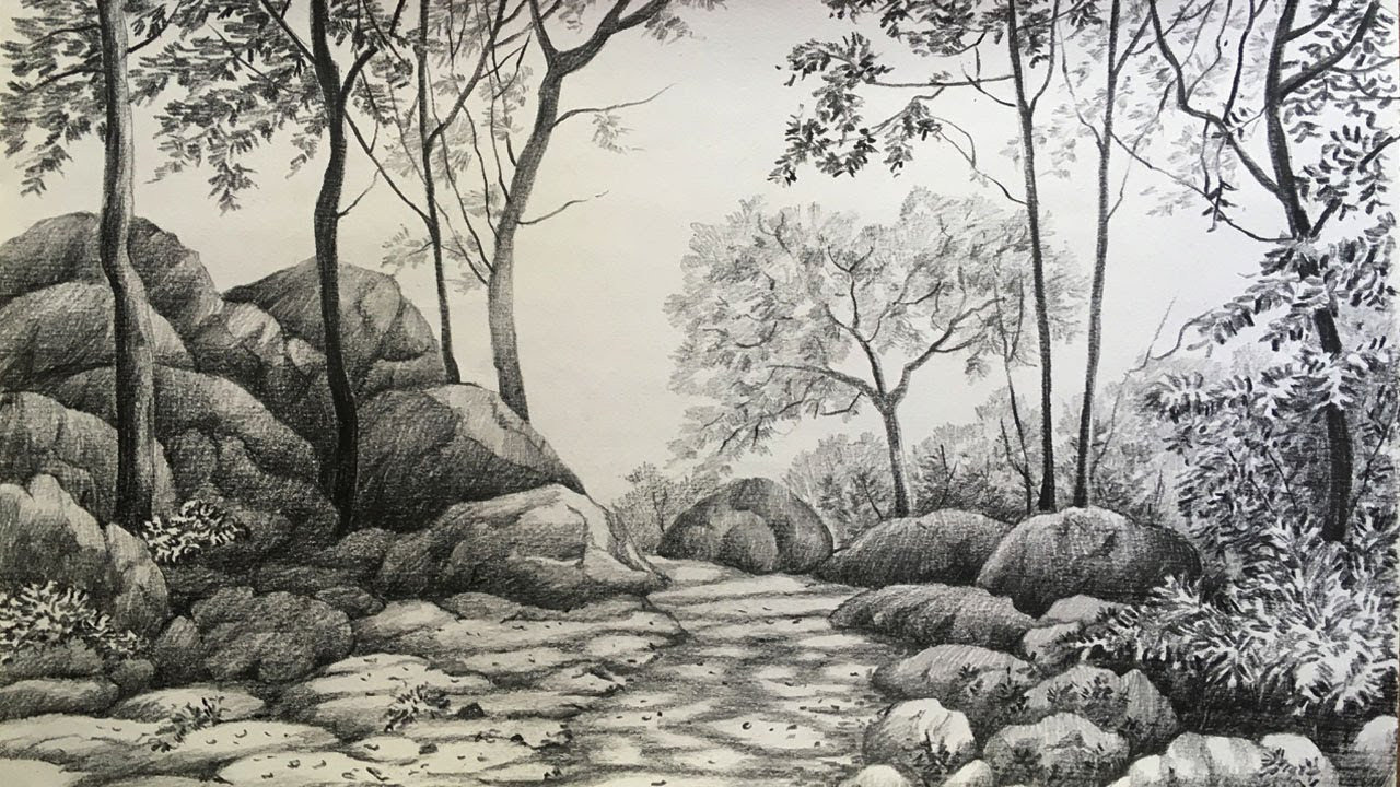 Landscape Design Drawings
 Landscape drawing in pencil forest drawing