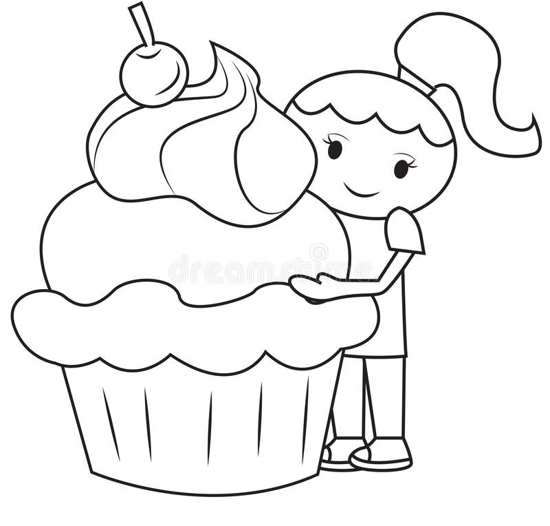 Large Coloring Books For Toddlers
 The Girl And The Big Cupcake Coloring Page Stock