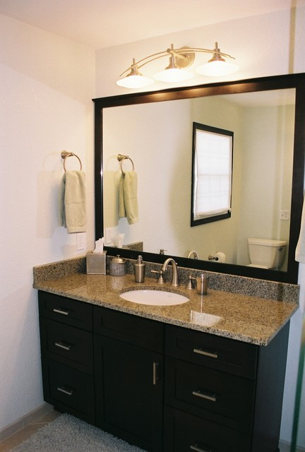 Large Framed Bathroom Mirrors
 Framed Mirror with Espresso Cabinetry