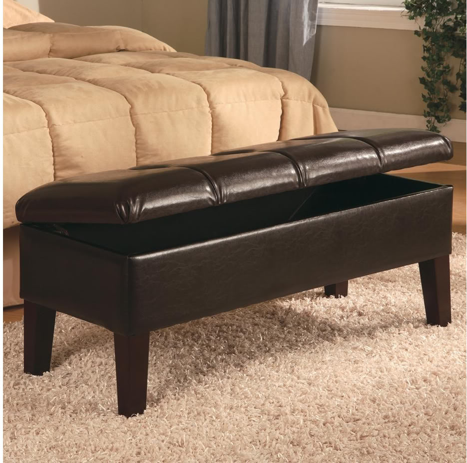 Large Storage Bench For Bedroom
 Storage Bench Dark Brown Leather Button Tufted