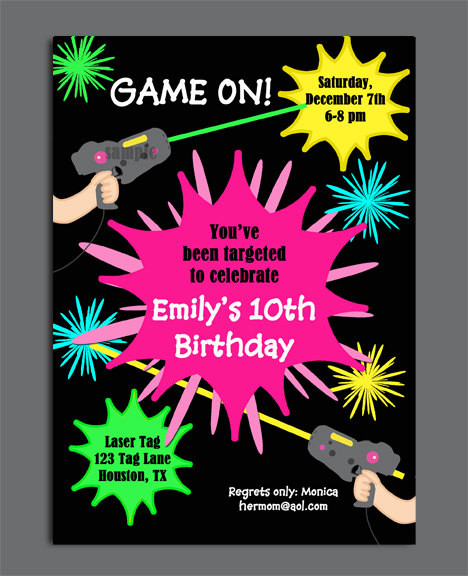 Laser Tag Birthday Party Invitations
 Laser Tag Girl Birthday Invitation Printable or Printed with