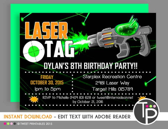 Laser Tag Birthday Party Invitations
 LASER TAG INVITATION Instant Laser Tag Invitations