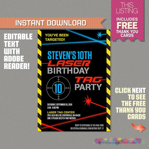 Laser Tag Birthday Party Invitations
 Laser Tag Invitation with FREE Thank you Card Laser Tag