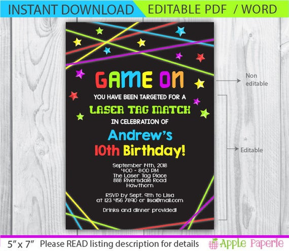 Laser Tag Birthday Party Invitations
 laser tag invitation laser tag birthday invitations neon