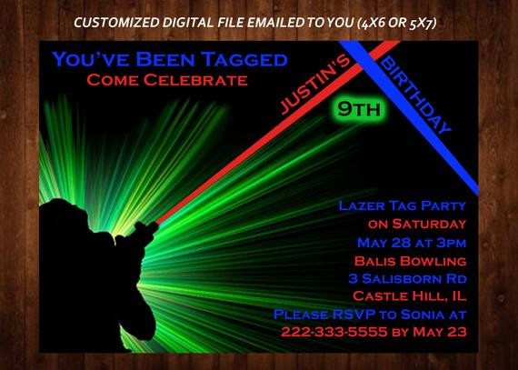 Laser Tag Birthday Party Invitations
 LASER TAG Themed Birthday Party Invitation Laser Tag Custom