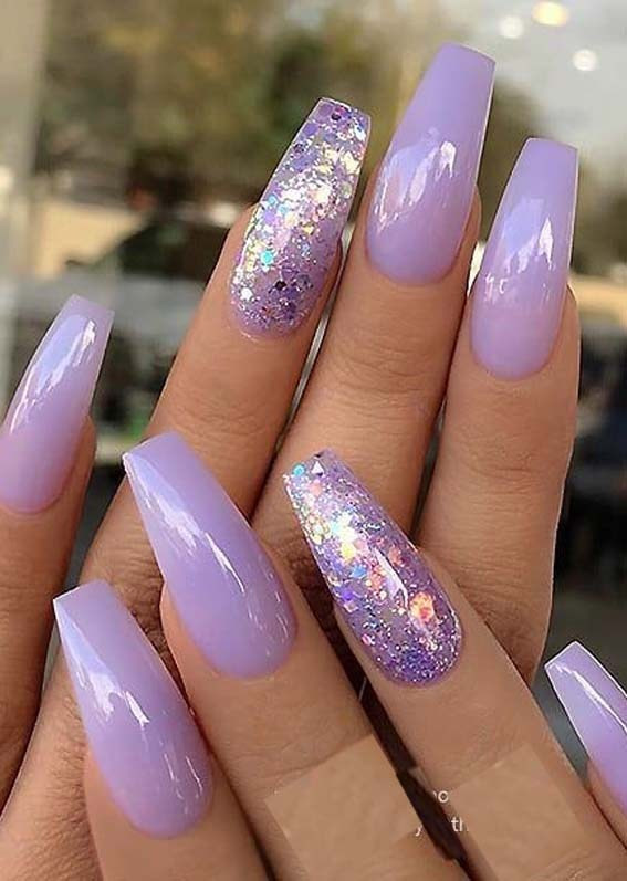 Lavender Nail Designs
 Gorgeous Pastel Lavender with Glitter Nail Art Designs for