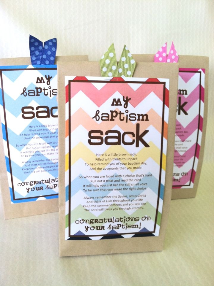 Lds Baptism Gift Ideas For Boys
 These baptism sacks are filled with treats and reminders
