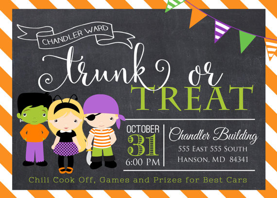 Lds Halloween Party Ideas
 Trunk or Treat Halloween Invitation Ward Party by