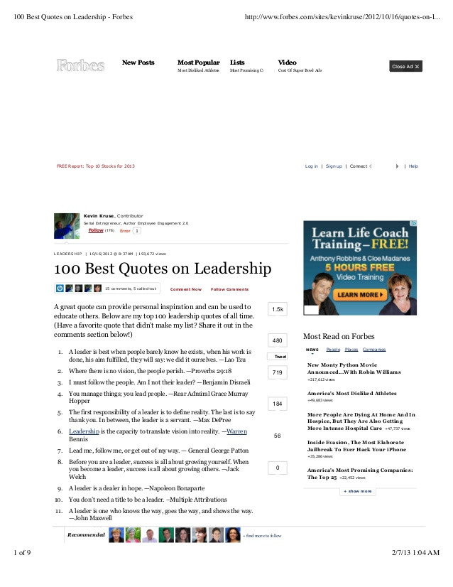 Leadership Quotes Forbes
 100 best quotes on leadership forbes