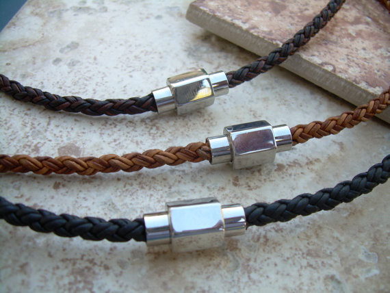 Leather Necklaces For Men
 Braided Leather Necklace for Men with Hexagon Stainless Steel