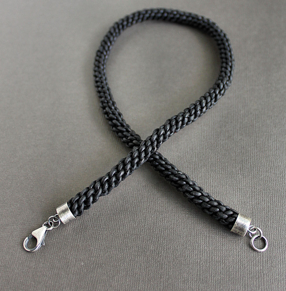 Leather Necklaces For Men
 CLEARANCE Mens Thick Leather Necklace Black Braid Sterling