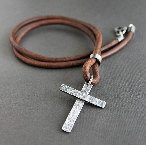 Leather Necklaces For Men
 Mens Cross Leather Necklace Rustic Sterling by LynnToddDesigns