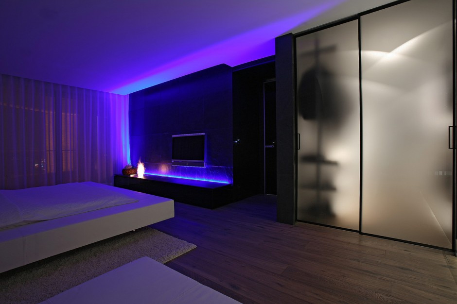 Led Lights For Bedroom
 Bold Contrasts Break The Monochrome Décor A Chic Apartment