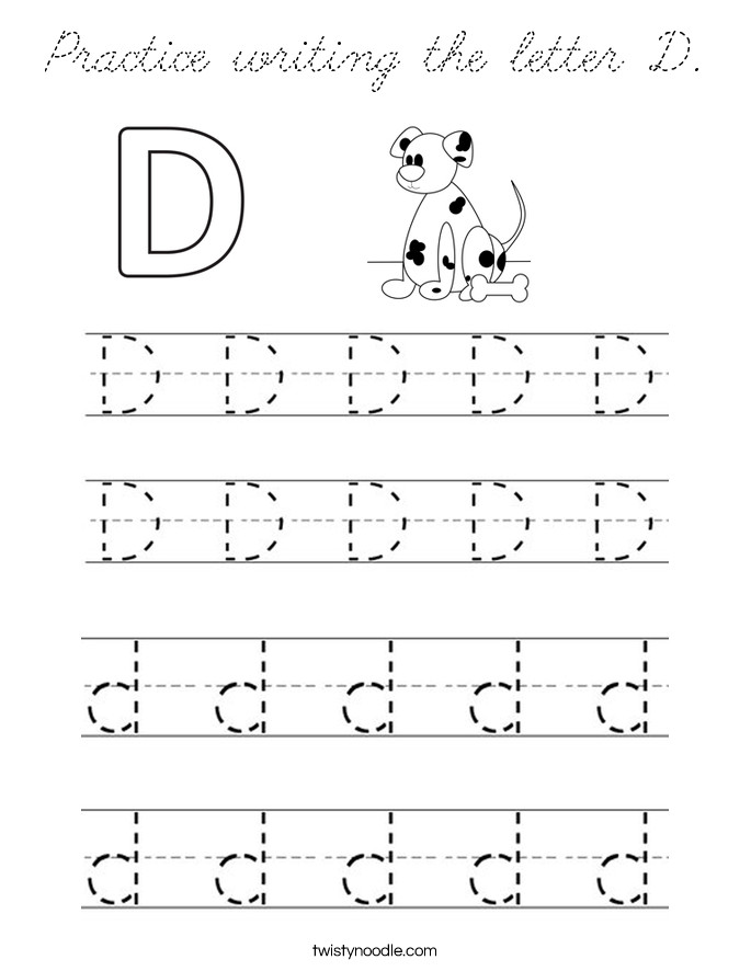 Letter D Coloring Pages For Toddlers
 Practice writing the letter D Coloring Page Cursive